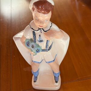 Weil Ware Vintage Charming Ceramic Sailor Boy Figurine Blue & White, Flower Vase